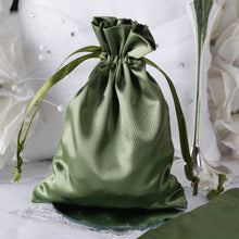 12 Pack | 5x7inch Olive Green Satin Wedding Party Favor Bags, Drawstring Pouch Gift Bags