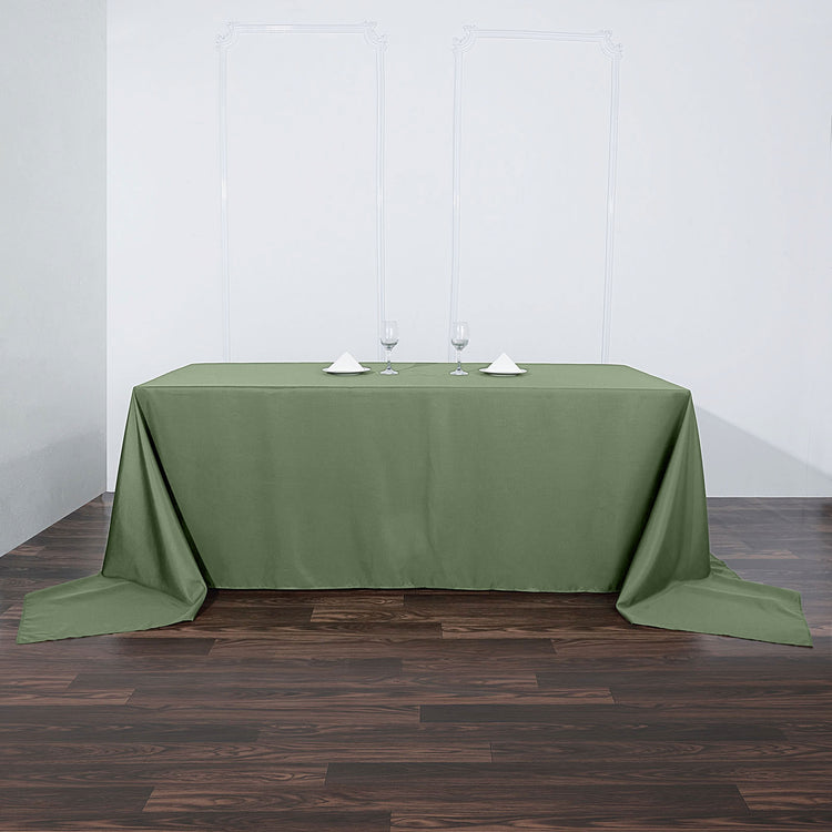 Rectangular Olive Green Polyester Tablecloth 90 Inch x 156 Inch
