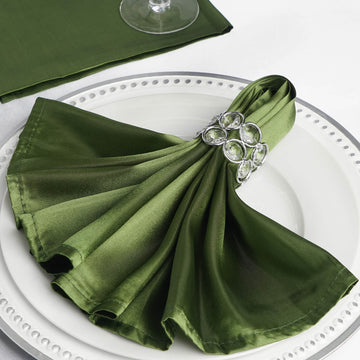 5 Pack Olive Green Seamless Satin Cloth Dinner Napkins, Wrinkle Resistant 20"x20"