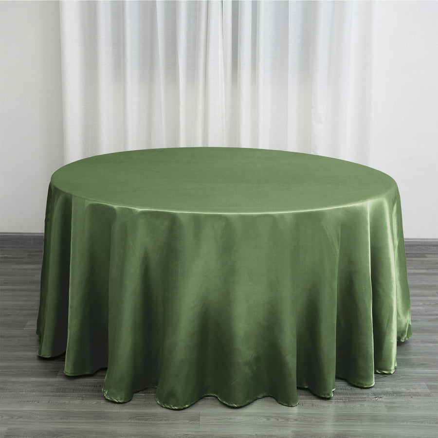 Round Olive Green Satin Tablecloth 120 Inch   
