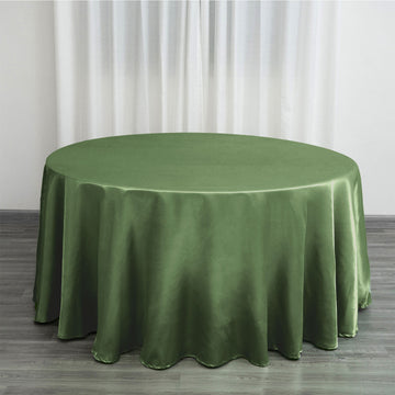 Elevate Your Event with the Olive Green Seamless Satin Round Tablecloth 120
