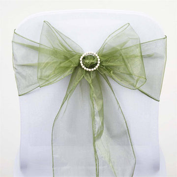 5 Pack Olive Green Sheer Organza Chair Sashes 6"x108"