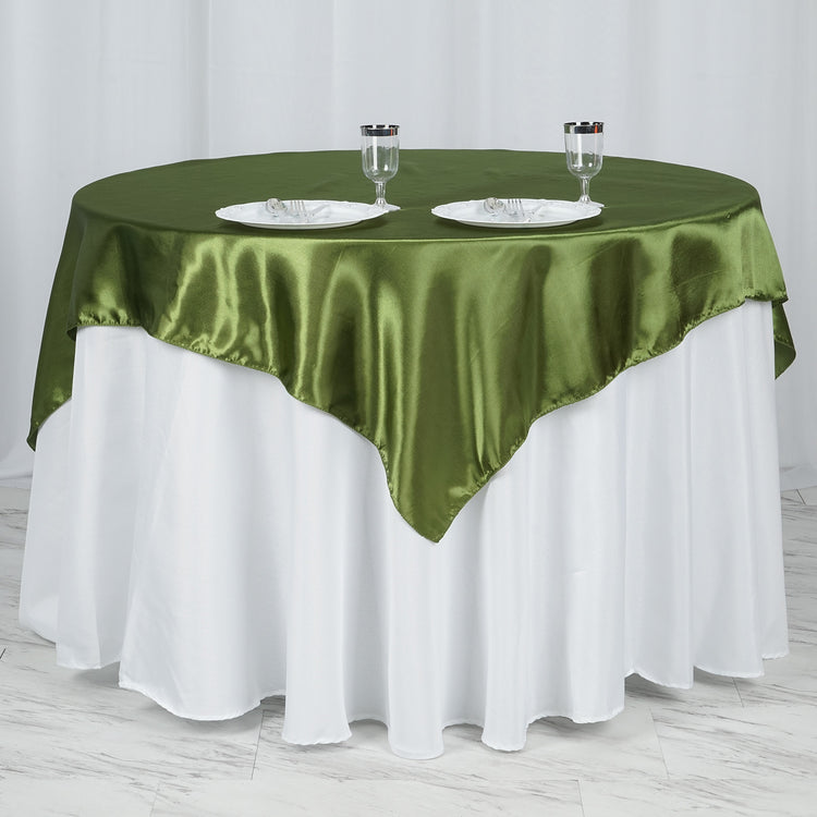 Olive Green Square Smooth Satin Table Overlay 60 Inch x 60 Inch