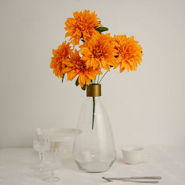 2 Bouquets | 20" Orange Artificial Silk Dahlia Flower Spray Bushes