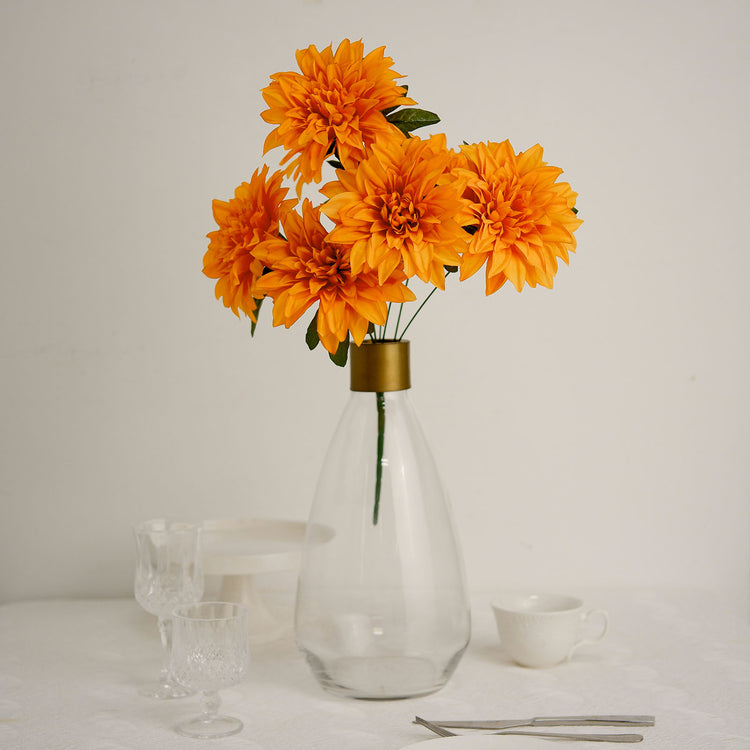 2 Bushes 20 Inch Orange Artificial Silk Dahlia Flower Bouquet 