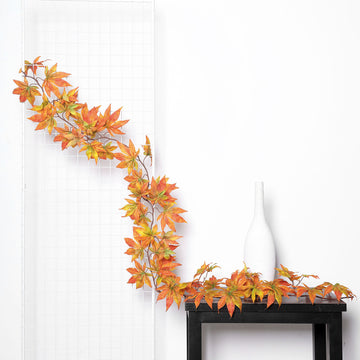6ft | Orange Artificial Silk Maple Leaf Hanging Fall Garland Vine