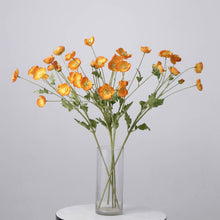 Stemmed Orange Poppy Bouquet Bushes Artificial Silk 33 Inch