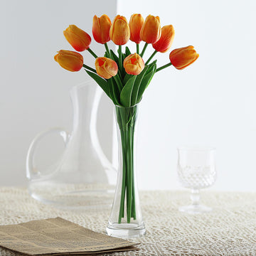 10 Stems | 13" Orange Real Touch Artificial Foam Tulip Flower Bouquets