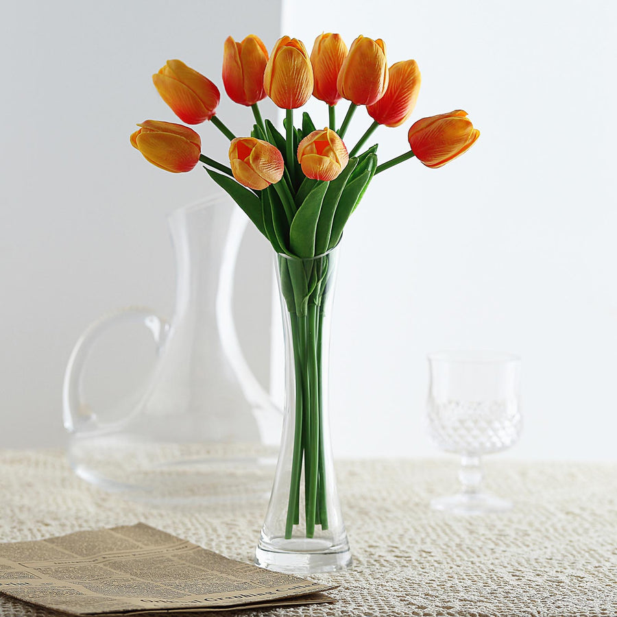 13 Inch Orange Tulip Bouquet with Real Touch Artificial Foam 10 Stems