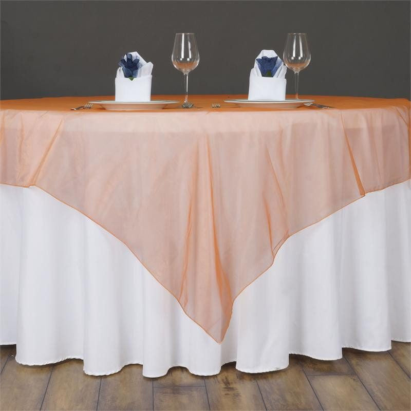 60 Inch Orange Square Sheer Organza Table Overlay#whtbkgd