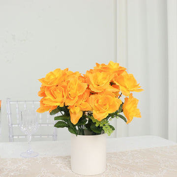 12 Bushes Orange Silk Full Bloom Rose Bouquet, Artificial Wedding Decorative Flowers