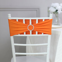 Orange 5 Inch x 14 Inch Spandex Chair Sashes With Silver Diamond Ring Buckles