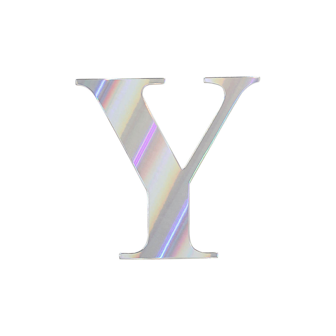 Holographic letter Y cutout on a white background