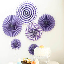 6 Set of Purple Hanging Pinwheel Paper Fans 8 Inch 12 Inch 16 Inch
