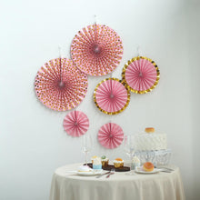 6 Set of Pink Hanging Pinwheel Paper Fans 8 Inch 12 Inch 16 Inch