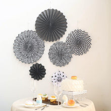 6 Set of Black & White Hanging Pinwheel Paper Fans 4 Inch 8 Inch 12 Inch 16 Inch
