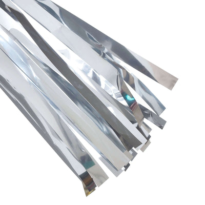 Metallic silver streamers for decorations and party supplies