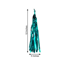 Turquoise Foil Tassel with measurements of 12 inches and 5 inches, used for balloon & décor garlands