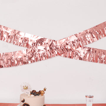 Add a Touch of Elegance with the Metallic Rose Gold Foil Tassel Fringe Backdrop Banner