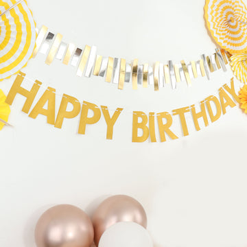 Gold Glittered Happy Birthday Paper Hanging Garland Banner Party Decor 4ft