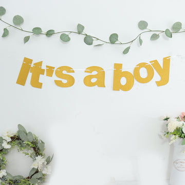 Exquisite Gold Glittered It's a Boy Paper Hanging Gender Reveal Garland Banner