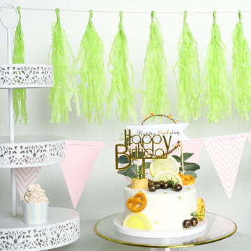 Add a Pop of Color to Your Party with the Apple Green Pre-Tied Tissue Paper Tassel Garland