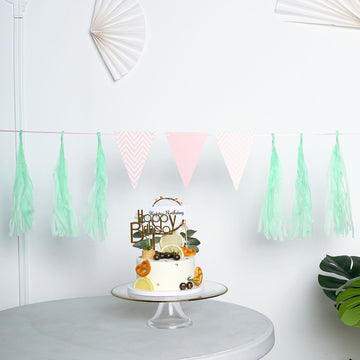 Add a Pop of Elegance with the Pre-Tied Mint Tissue Paper Tassel Garland