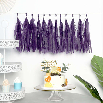 Purple tassel garland decoration for birthday parties.