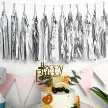 12 Pack | Pre-Tied Silver Paper Fringe Tassels With Garland String, Hanging Streamer Banner