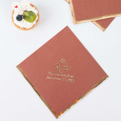 Personalized wedding napkin with gold foil detail and custom date.