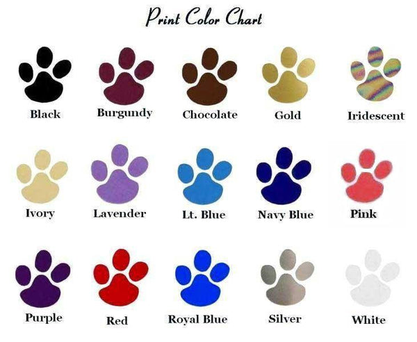 Print color chart featuring various paw print colors.