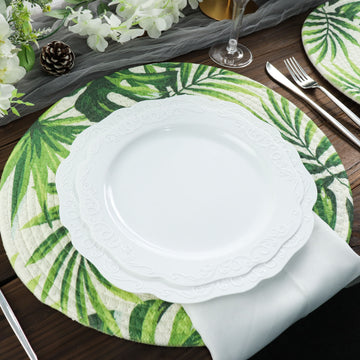 Elevate Your Table Decor with Green Tropical Leaf Woven Cotton Placemats