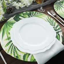 15 Inch Round Green Tropical Leaf Woven Placemats 4 Pack