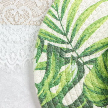Enhance Your Dining Experience with Green Tropical Leaf Woven Cotton Placemats