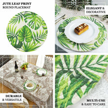 4 Pack 15 Inch Green Tropical Leaf Round Woven Placemats