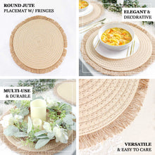 Cotton Round Woven Braided Jute Placemats With Fringe Rim 4 Pack 15 Inch