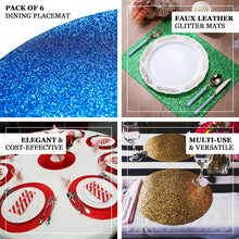 6 Pack Non Slip Decorative Sparkle Placemat in Round Shape in Royal Blue 