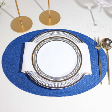Add a Touch of Elegance to Your Table with Royal Blue Oval Sparkle Placemats