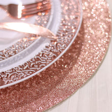 Decorative Rose Gold Glitter Non Slip Round Table Mats 6 Pack