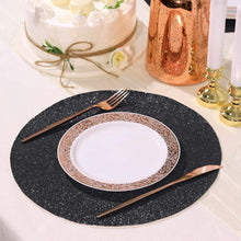 Decorative Round Sparkle Placemats Non Slip in Black Glitter 6 Pack