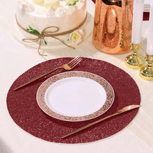 6 Pack of Non Slip Burgundy Glitter Placemats in Round for Decorative Table Mat