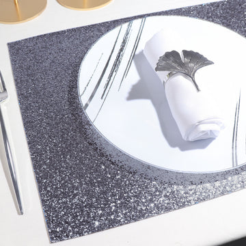 Elevate Your Table Decor with Charcoal Gray Glitter Placemats