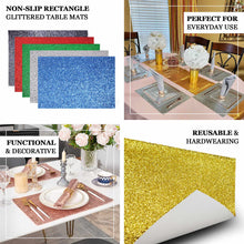 6 Pack Rectangle Glitter Table Mats Black Non Slip Decorative