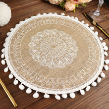 Beaded Edge Burlap Table Mats With Mandala Design 15 Inch