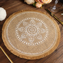 Embroidered 4 Pack Jute Placemats With Fringe Rim In 15 Inch