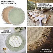 4 Pack | 16inch Sage Green Jute Boho Chic Fringe Edge Table Placemats
