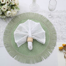 4 Pack | 16inch Sage Green Jute Boho Chic Fringe Edge Table Placemats