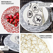6 Pack | 15inch Gold Metallic String Woven Placemats, Round Table Mats
