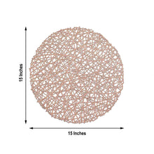 6 Pack 15 Inch Blush & Rose Gold Woven Vinyl Non Slip Round Placemats
