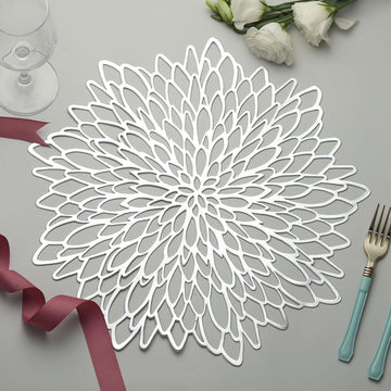Add Glamour to Your Event Decor with Silver Floral Vinyl Placemats